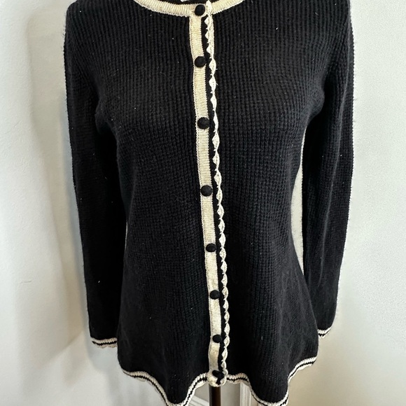 Moda international  VTG Style black &white Waffle knit cardigan. Silk & Cashmere - Picture 2 of 14